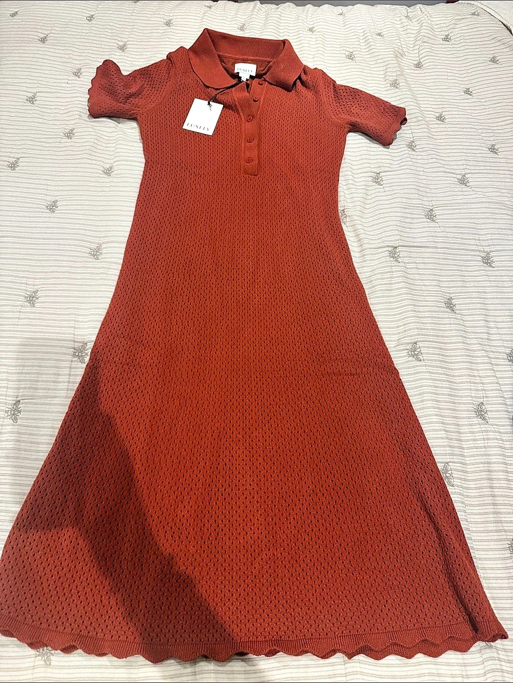 Luxely Knit Open Stitch Midi Sweater Dress
